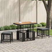 Tuinset 2 krukken 1 tafel poly rotan acaciahout zwart grijs