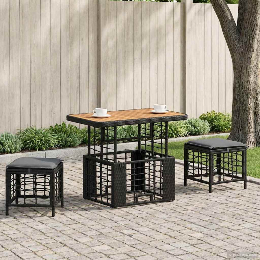 Tuin eettafelset 3 pcs Zwart en Grijs Poly Riet en Acaciahout