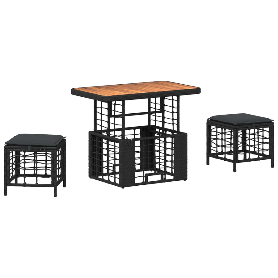 Tuin eettafelset 3 pcs Zwart en Grijs Poly Riet en Acaciahout