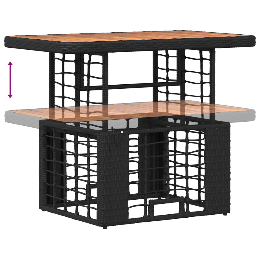 Tuin eettafelset 3 pcs Zwart en Grijs Poly Riet en Acaciahout