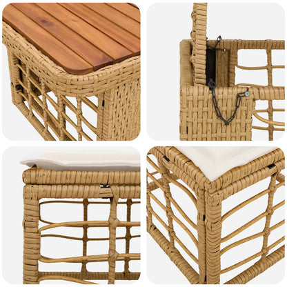 Tuin eettafelset 3 pcs Natuur en Wit Poly Riet en Acaciahout