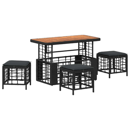 Tuin eettafelset 4 pcs Zwart en Grijs Poly Riet en Acaciahout