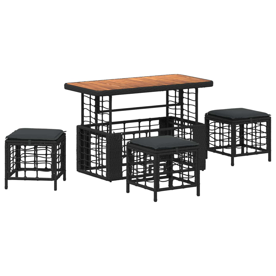 Tuin eettafelset 4 pcs Zwart en Grijs Poly Riet en Acaciahout