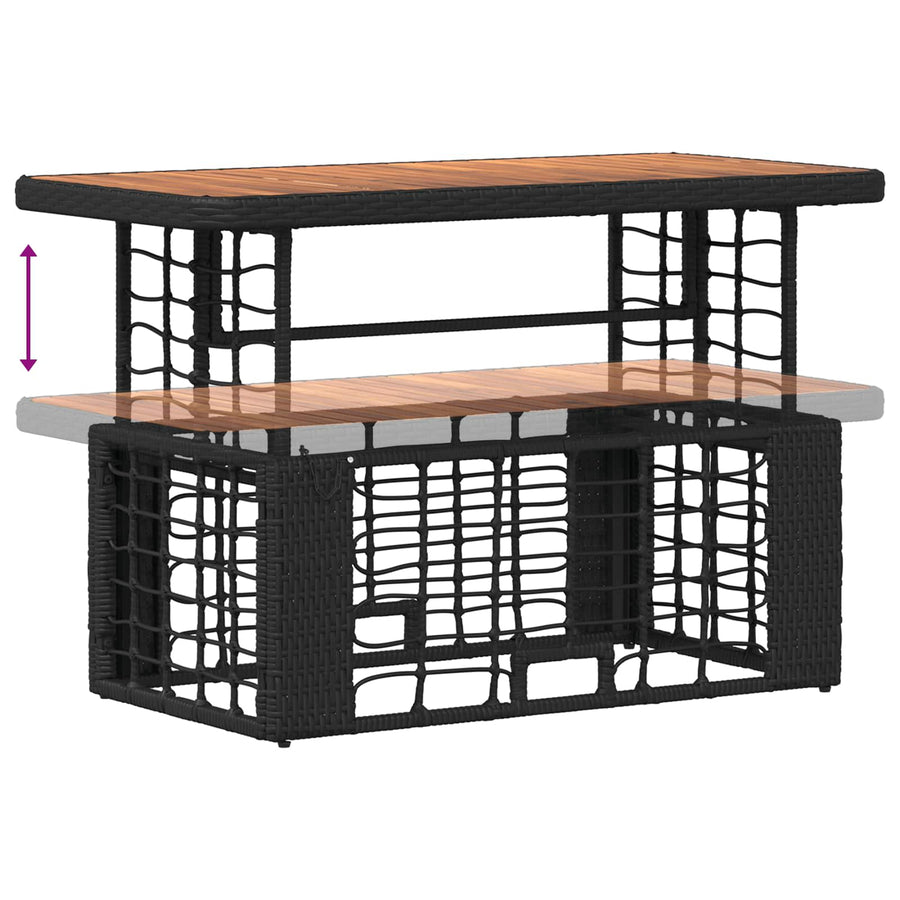 Tuin eettafelset 4 pcs Zwart en Grijs Poly Riet en Acaciahout