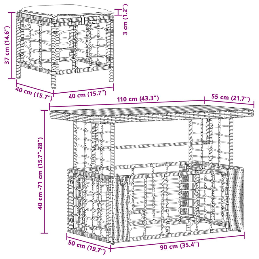 Tuin eettafelset 4 pcs Natuur en Wit Poly Riet en Acaciahout