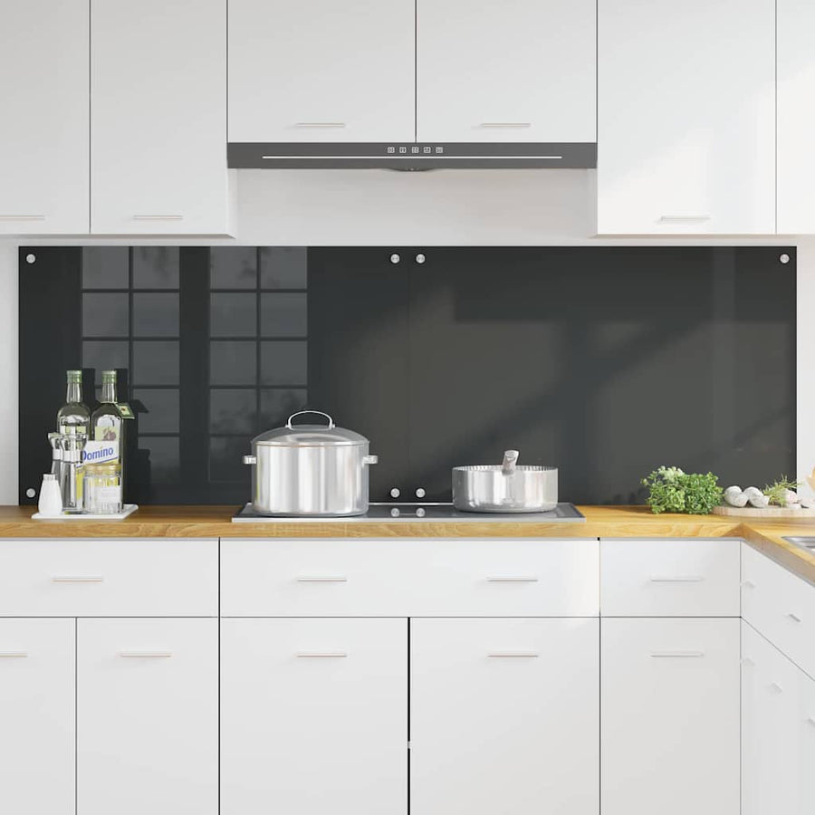 Keuken Achterwand 2 pcs Donkergrijs 90 x 60 cm gehard glas