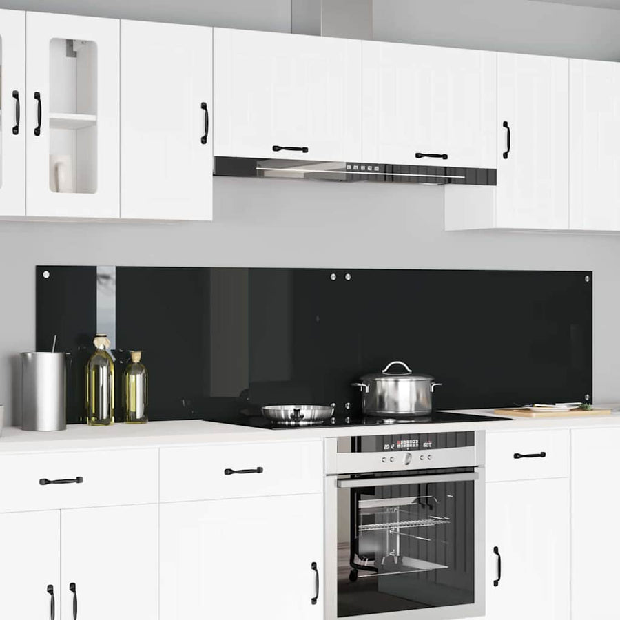 Keukenachterwand 2 pcs Zwart 110 x 50 cm gehard glas