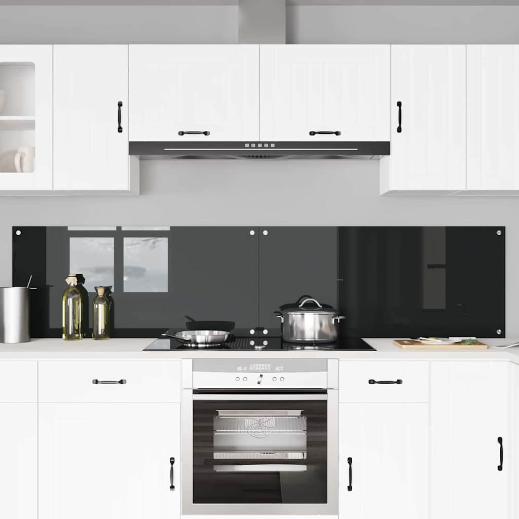 Keukenachterwand 2 pcs Zwart 110 x 50 cm gehard glas