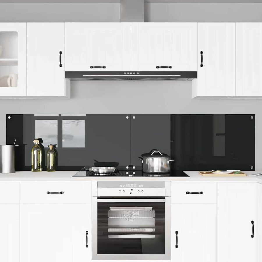 Keukenachterwand 2 pcs Zwart 110 x 50 cm gehard glas