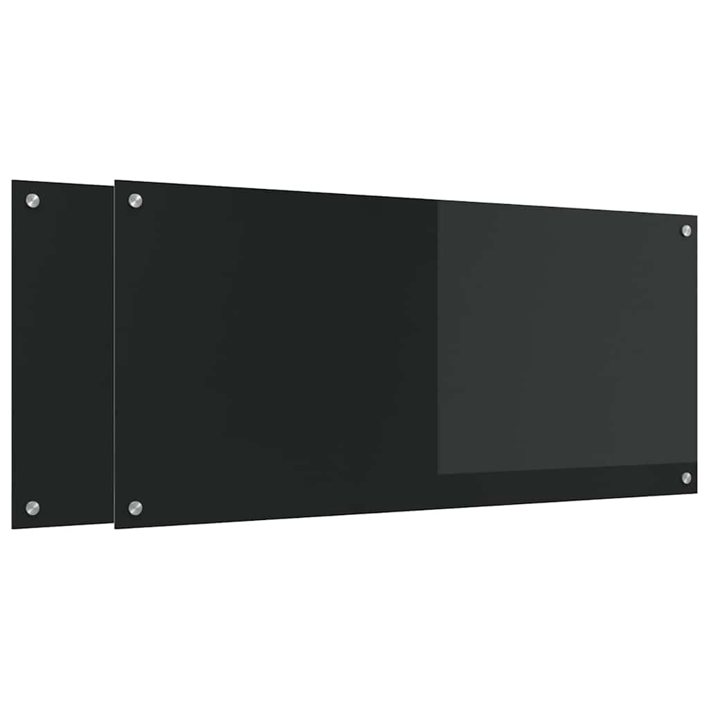 Keukenachterwand 2 pcs Zwart 110 x 50 cm gehard glas