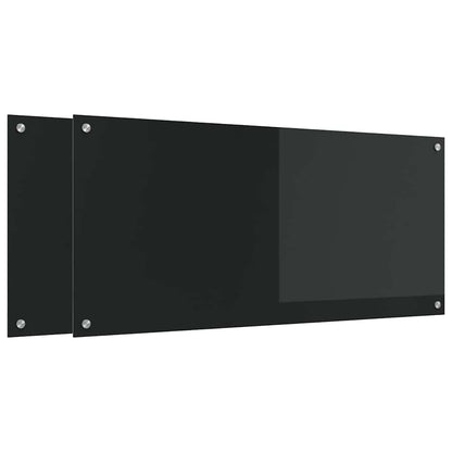 Keukenachterwand 2 pcs Zwart 110 x 50 cm gehard glas