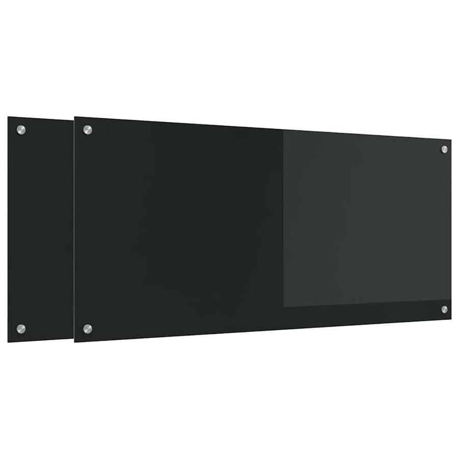 Keukenachterwand 2 pcs Zwart 110 x 50 cm gehard glas