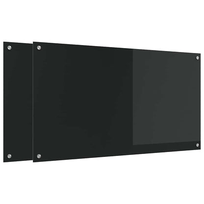 Keuken Achterwand 2 pcs Zwart 110 x 60 cm gehard glas