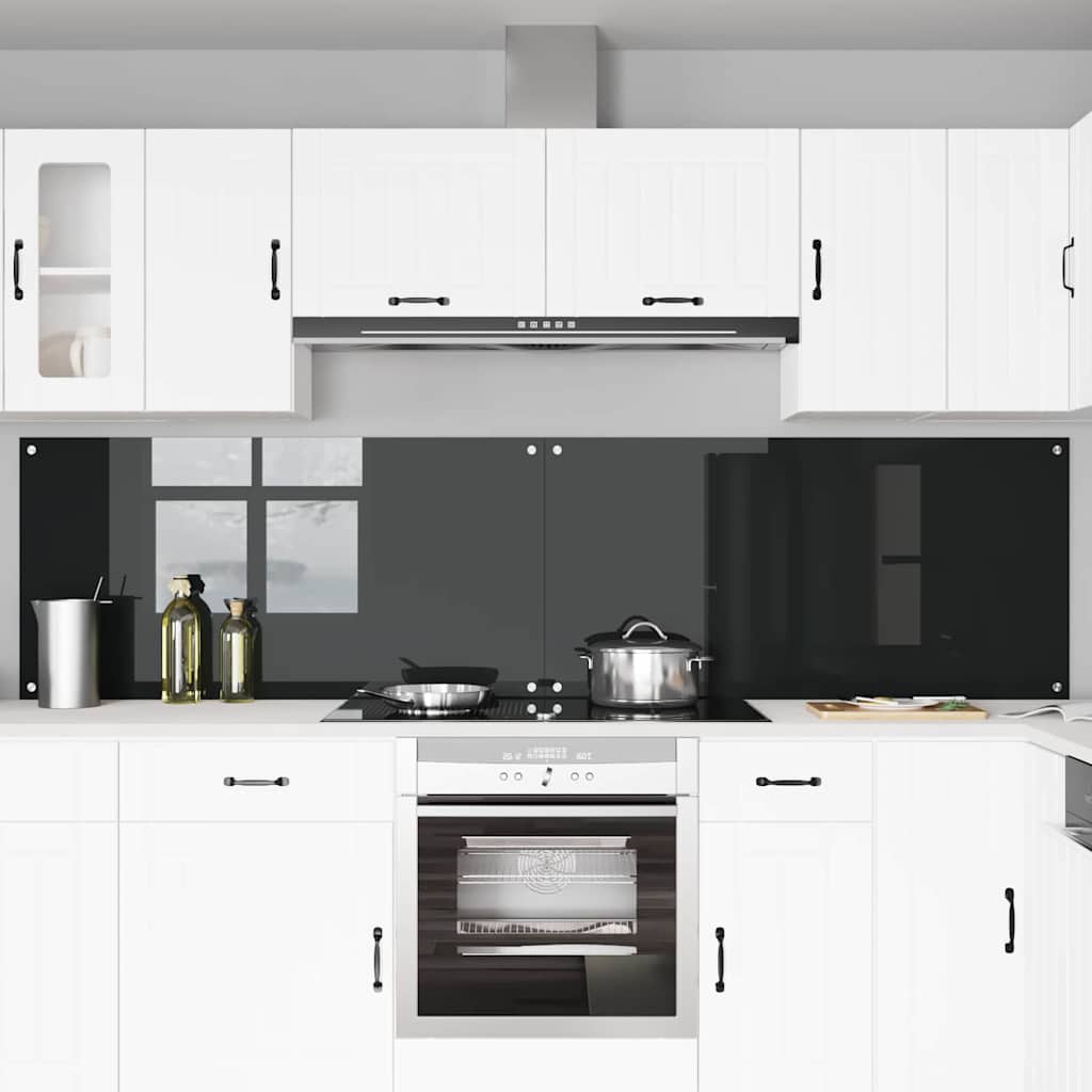 Keukenachterwand 2 pcs Zwart 120 x 60 cm gehard glas