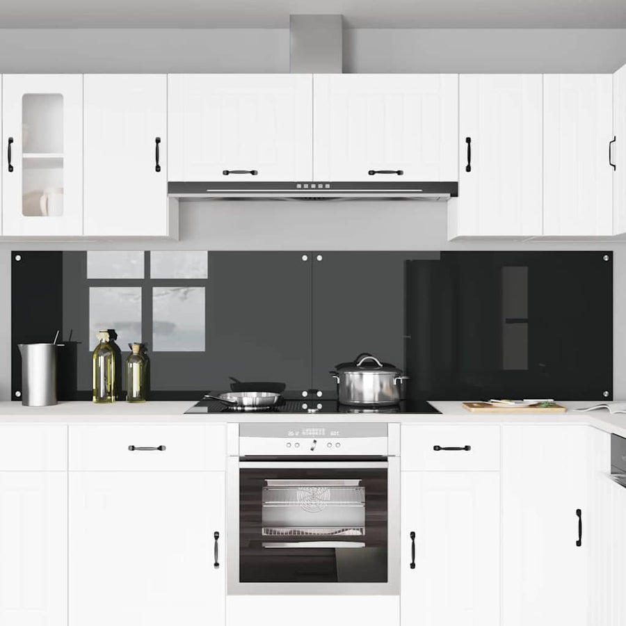 Keukenachterwand 2 pcs Zwart 120 x 60 cm gehard glas