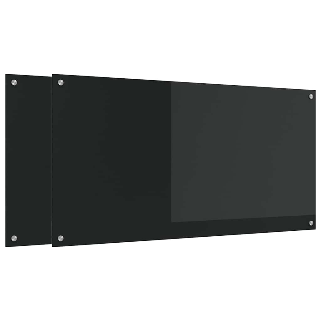 Keukenachterwand 2 pcs Zwart 120 x 60 cm gehard glas