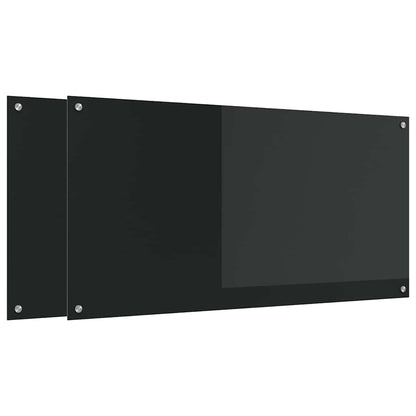Keukenachterwand 2 pcs Zwart 120 x 60 cm gehard glas