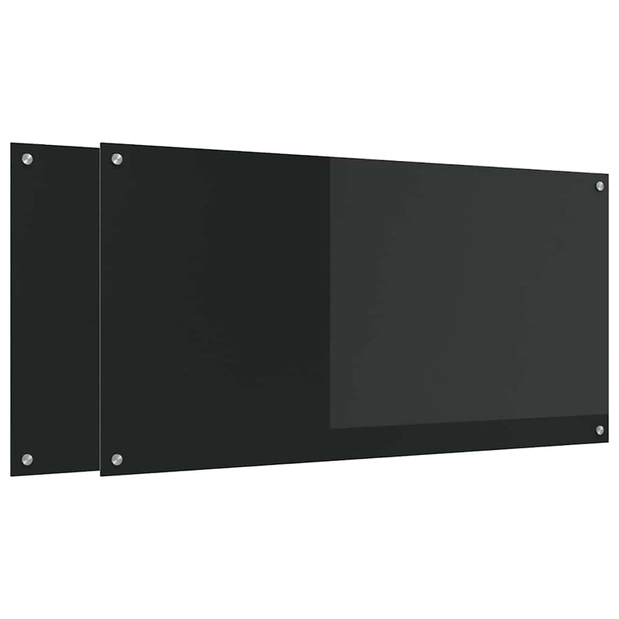 Keukenachterwand 2 pcs Zwart 120 x 60 cm gehard glas