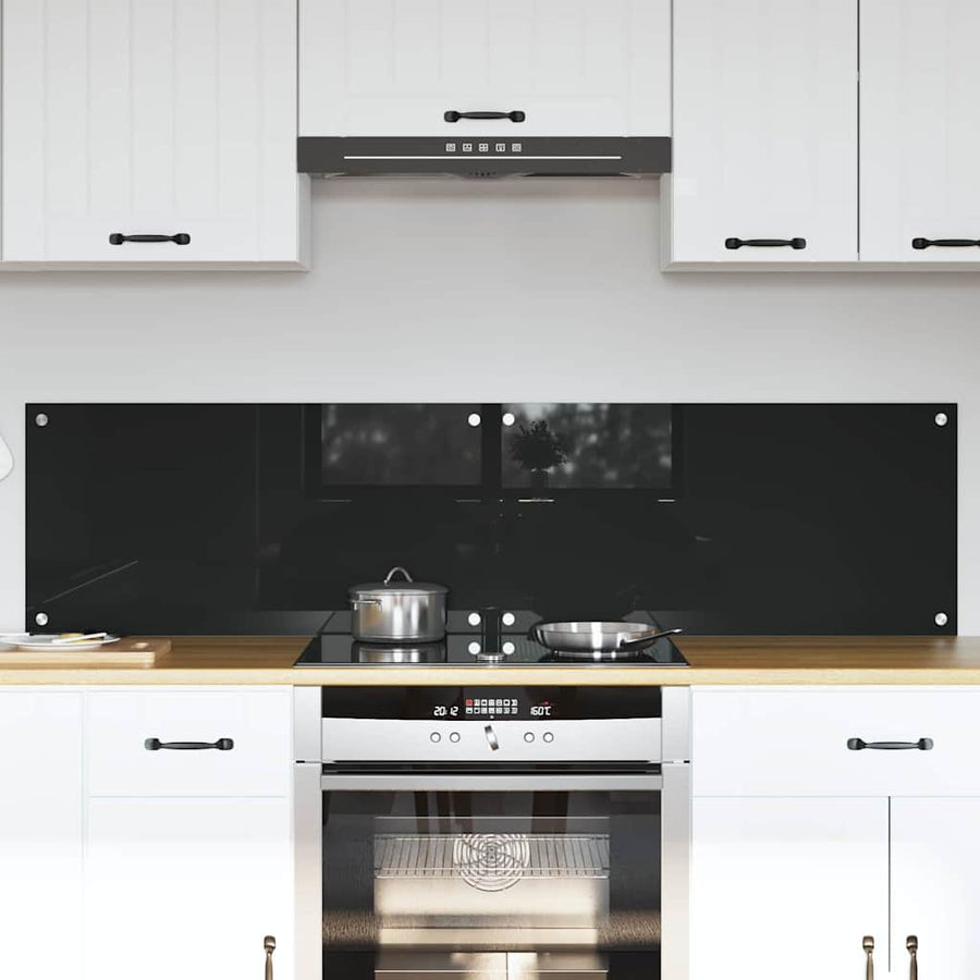 Keuken Achterwand Zwart 80 x 40 x 0.8 cm gehard glas