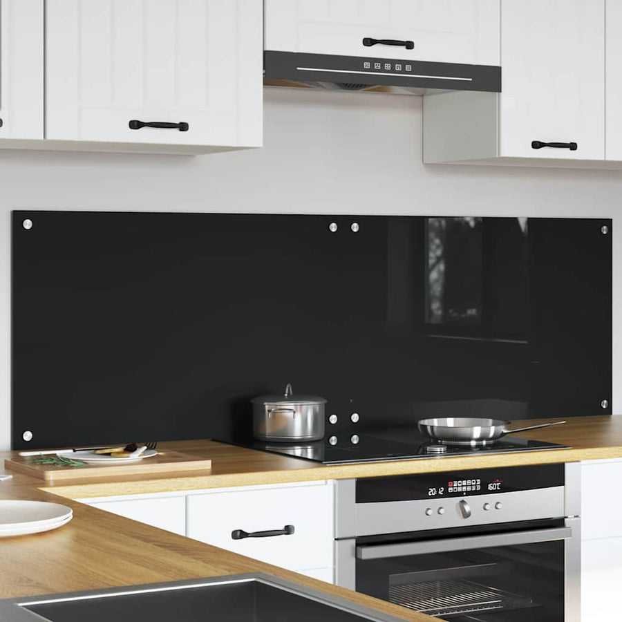 Keuken Achterwand Zwart 80 x 50 x 0.8 cm gehard glas