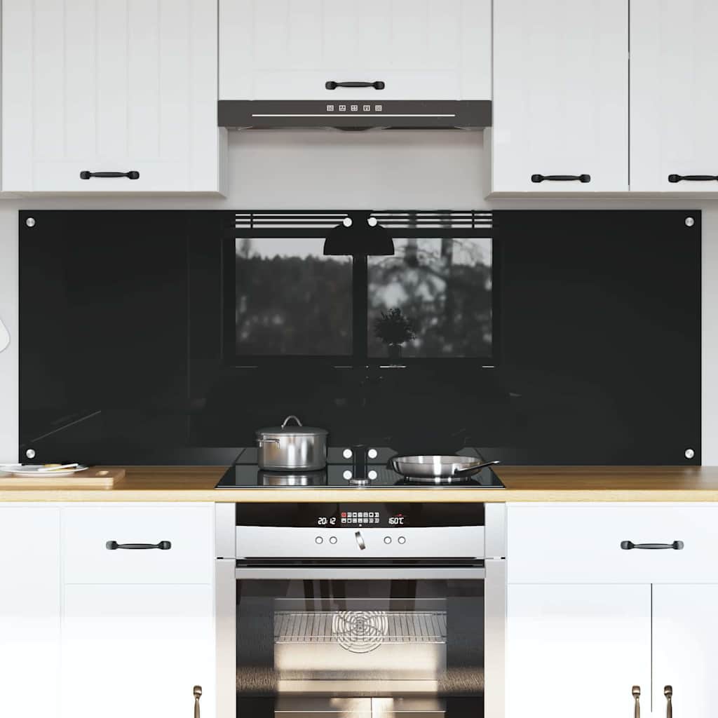 Keuken Achterwand Zwart 80 x 60 x 0.8 cm gehard glas