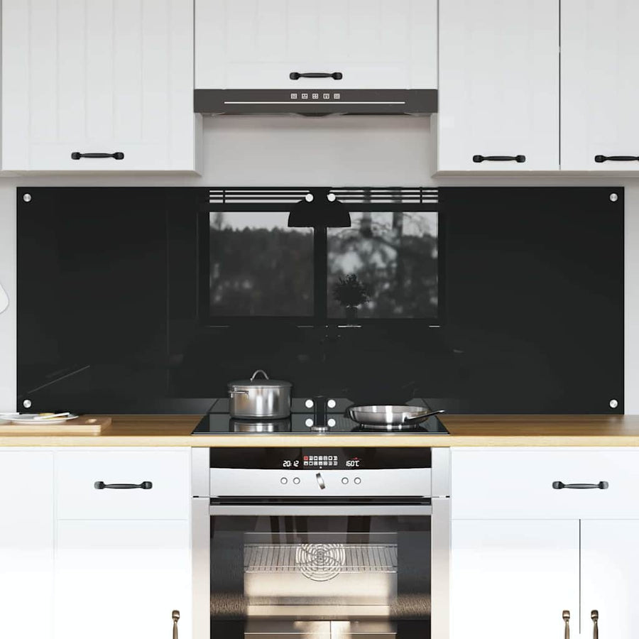 Keuken Achterwand Zwart 80 x 60 x 0.8 cm gehard glas