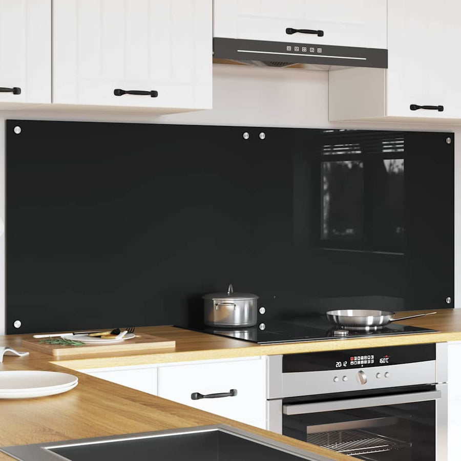 Keuken Achterwand Zwart 80 x 60 x 0.8 cm gehard glas