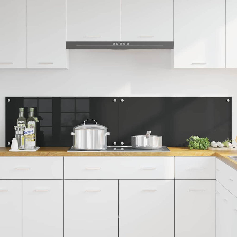 Keuken Achterwand Zwart 90 x 40 x 0,8 cm gehard glas