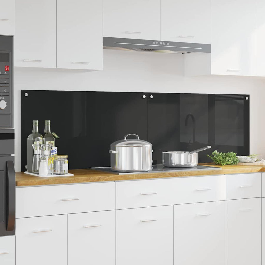 Keuken Achterwand Zwart 90 x 50 x 0.8 cm gehard glas