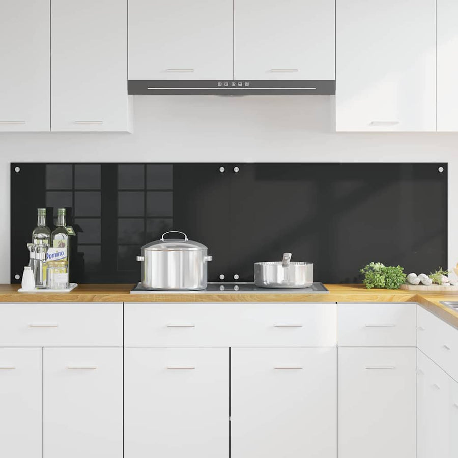Keuken Achterwand Zwart 90 x 50 x 0.8 cm gehard glas