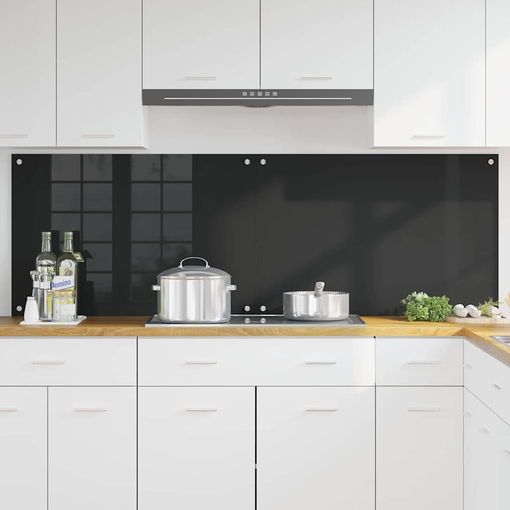 Keukenachterwand 2 pcs Zwart 90 x 60 cm gehard glas