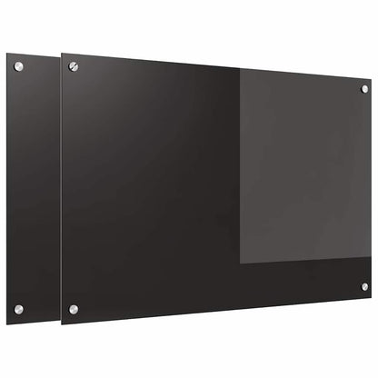Keukenachterwand 2 pcs Zwart 90 x 60 cm gehard glas