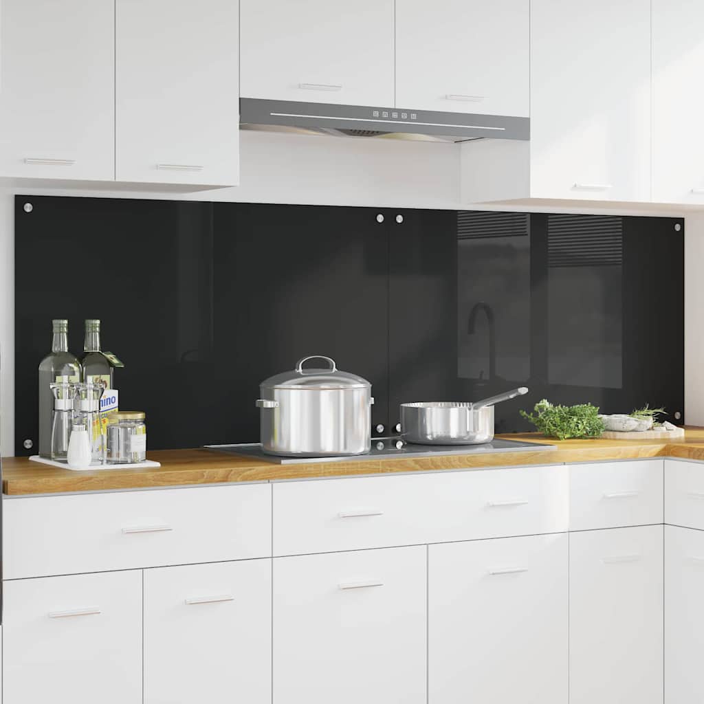 Keuken Achterwand Zwart 100 x 60 x 0,8 cm gehard glas