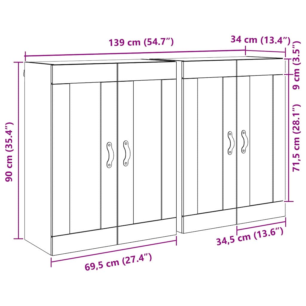 Wandkasten 2 pcs Oud Hout 69,5 x 34 x 90 cm Bewerkt hout