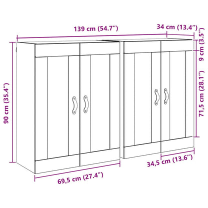 Wandkasten 2 pcs Oud Hout 69,5 x 34 x 90 cm Bewerkt hout