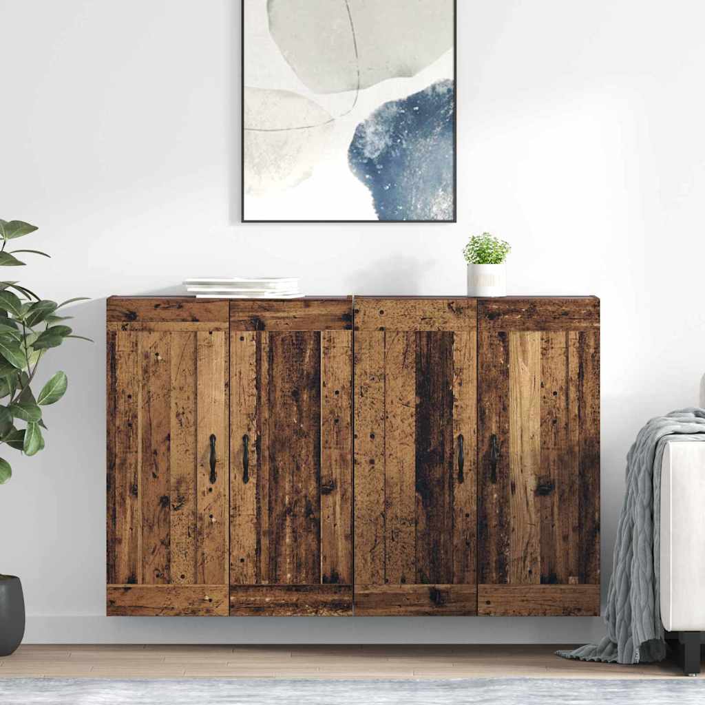 Wandkasten 2 pcs Oud Hout 69,5 x 34 x 90 cm Bewerkt hout