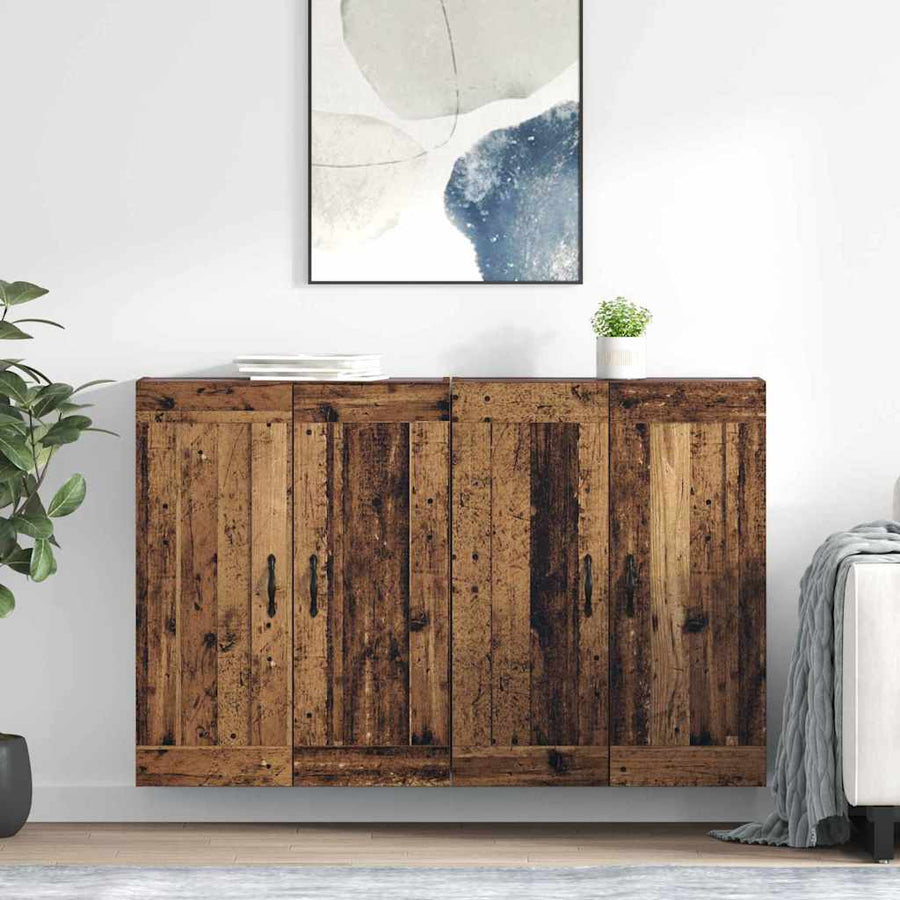 Wandkasten 2 pcs Oud Hout 69,5 x 34 x 90 cm Bewerkt hout