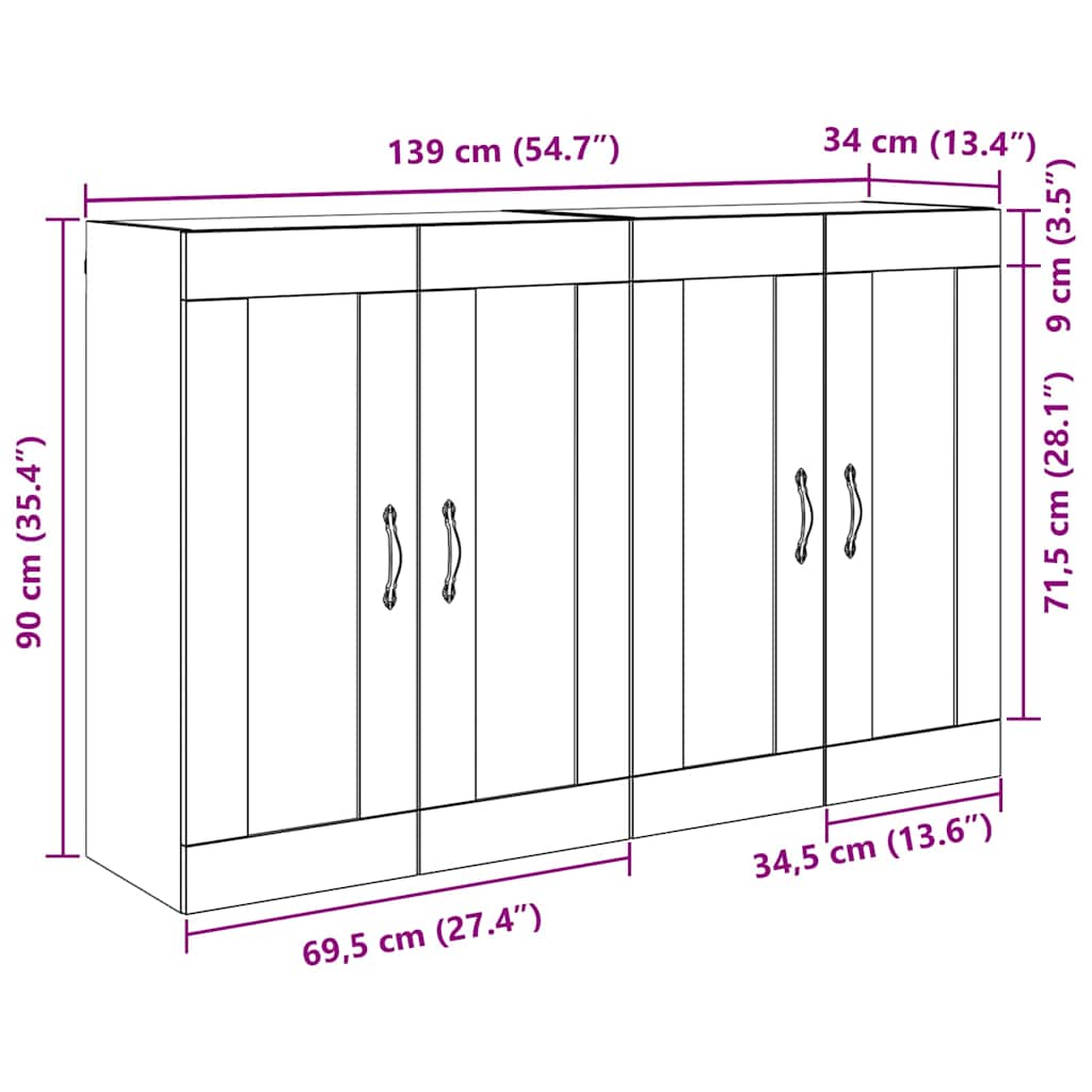 Wandkasten 2 pcs Oud Hout 69,5 x 34 x 90 cm Bewerkt hout