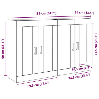 Wandkasten 2 pcs Oud Hout 69,5 x 34 x 90 cm Bewerkt hout