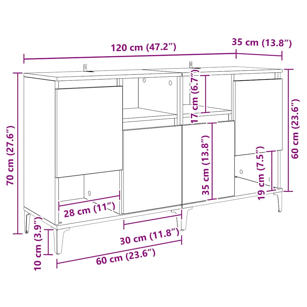 Dressoirs 2 pcs Oud Hout 60 x 35 x 70 cm Bewerkt hout