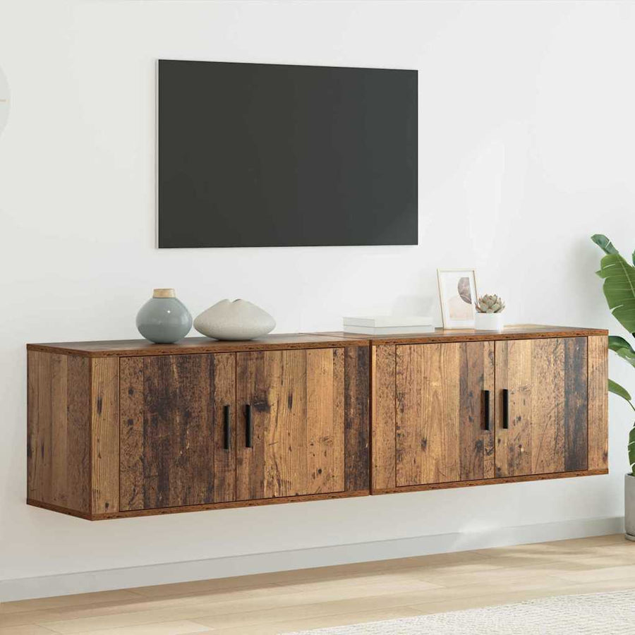 Wandtv-kast Set 2 pcs Oud Hout 80 x 34,5 x 40 cm Bewerkt hout