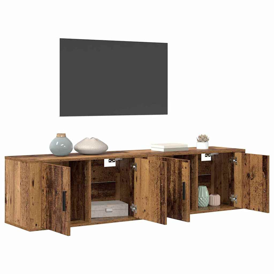 Wandtv-kast Set 2 pcs Oud Hout 80 x 34,5 x 40 cm Bewerkt hout
