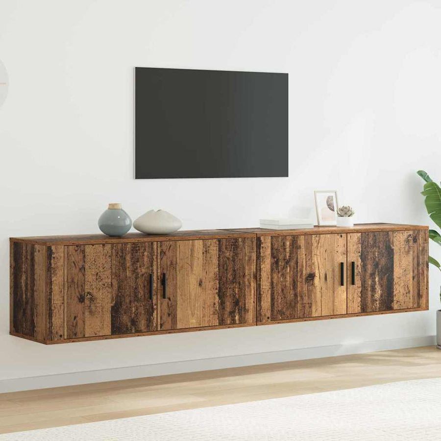 Wandtv-kast Set 2 pcs Oud Hout 100 x 34,5 x 40 cm Bewerkt hout