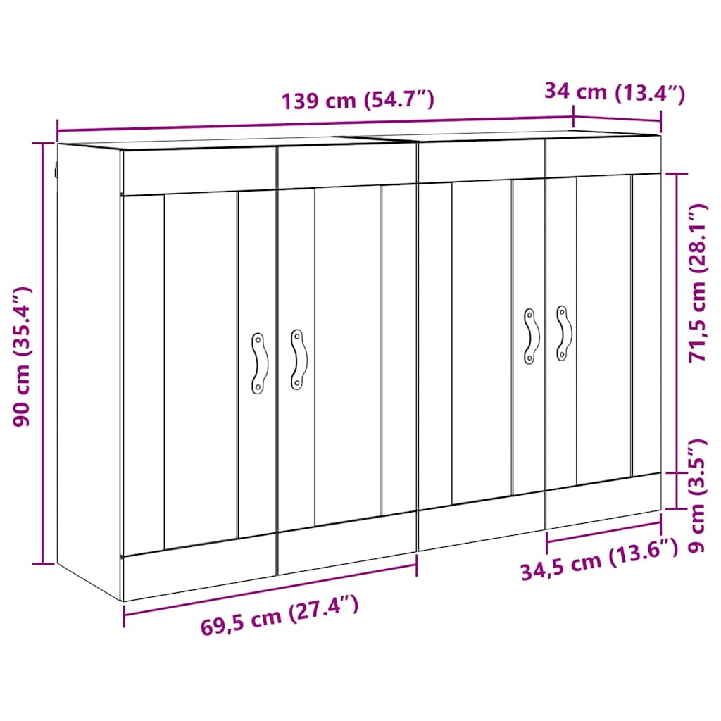 Wandkasten 2 pcs Artisan Eiken 69,5 x 34 x 90 cm Bewerkt hout