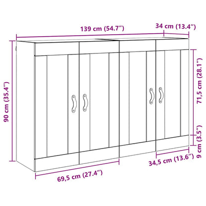 Wandkasten 2 pcs Artisan Eiken 69,5 x 34 x 90 cm Bewerkt hout