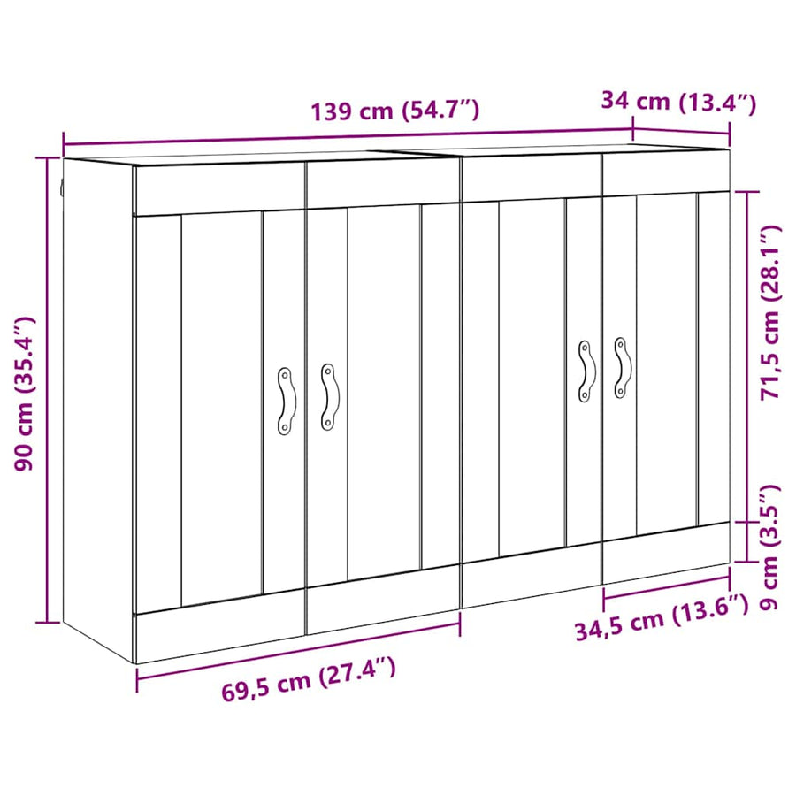 Wandkasten 2 pcs Artisan Eiken 69,5 x 34 x 90 cm Bewerkt hout