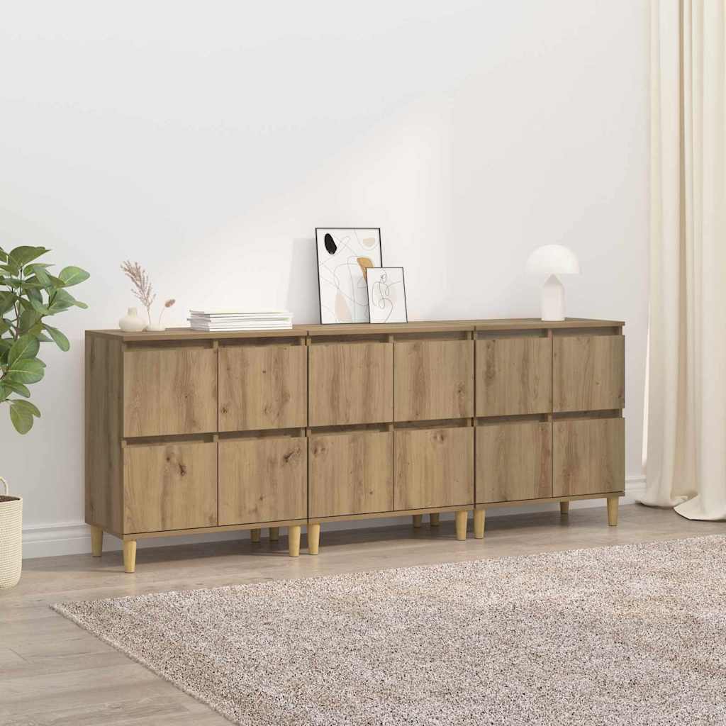Dressoirs 3 pcs Artisan Eiken 60 x 35 x 70 cm Bewerkt hout