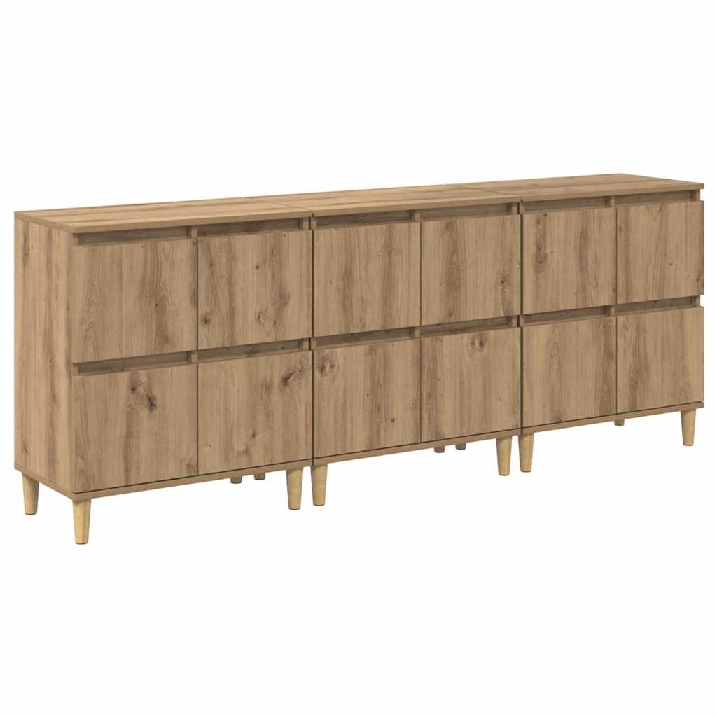 Dressoirs 3 pcs Artisan Eiken 60 x 35 x 70 cm Bewerkt hout