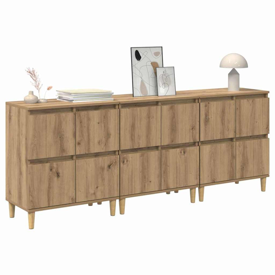 Dressoirs 3 pcs Artisan Eiken 60 x 35 x 70 cm Bewerkt hout