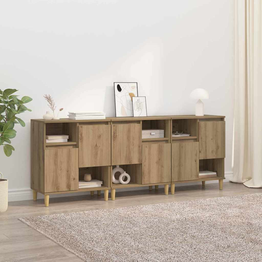 Dressoirs 3 pcs Artisan Eiken 60 x 35 x 70 cm Bewerkt hout